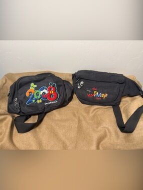 Two Disney Black Belt Bags with Colorful Embroidered Characters